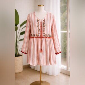 Anthropologie Chantik Lovina Blouse S Embroidered/Floral/Poms